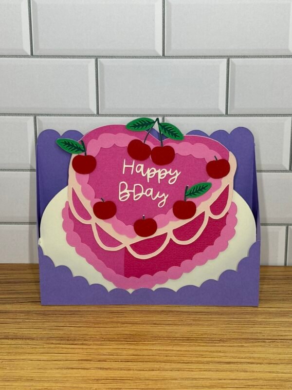 Heart Cake with Cherries Pop-Up Card